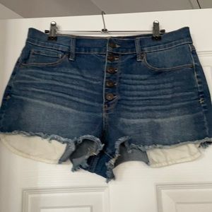 Button fly high rise jean shorts